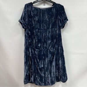 Anthropologie xs Floreat Crinkled navy Blue crushed Velvet boho Dress pockets